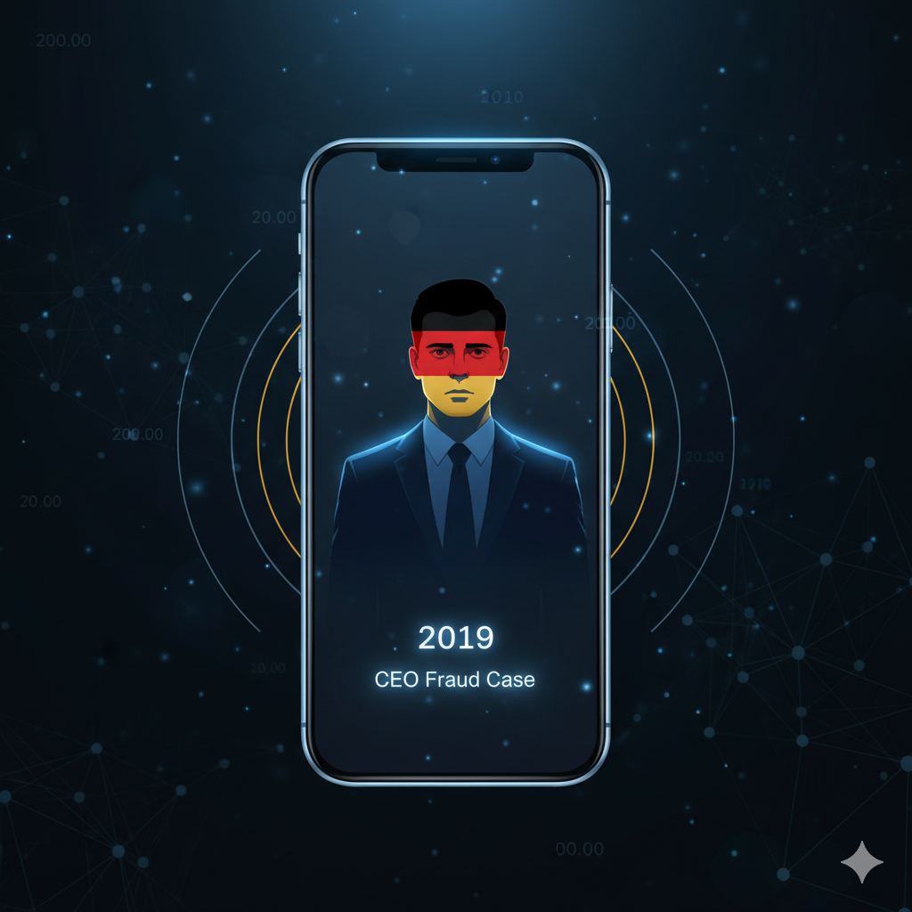 Illustration of an executive receiving a fraudulent AI cloned voice phone call in a banking fraud scenario