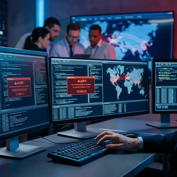 Security operations center monitoring live alerts for enterprise systems